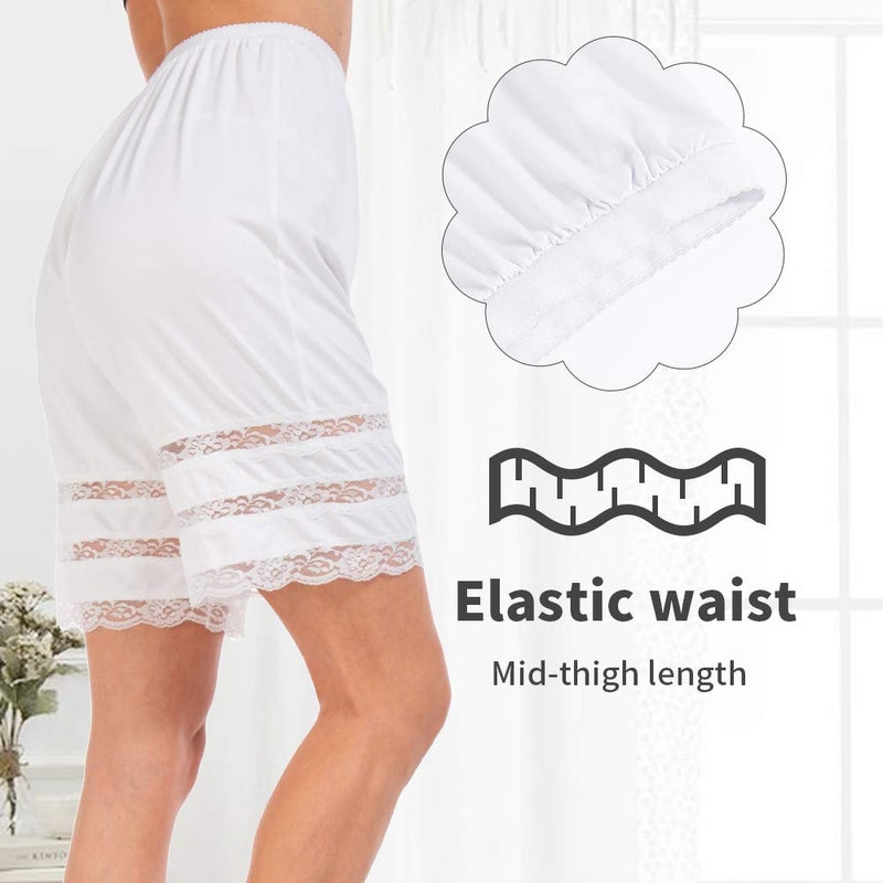 MANCYFIT Half Slip Shorts Culotte for Women Split Skirt Lace Pettipants Snip 7-9â€ Inseam White Large - Image 3